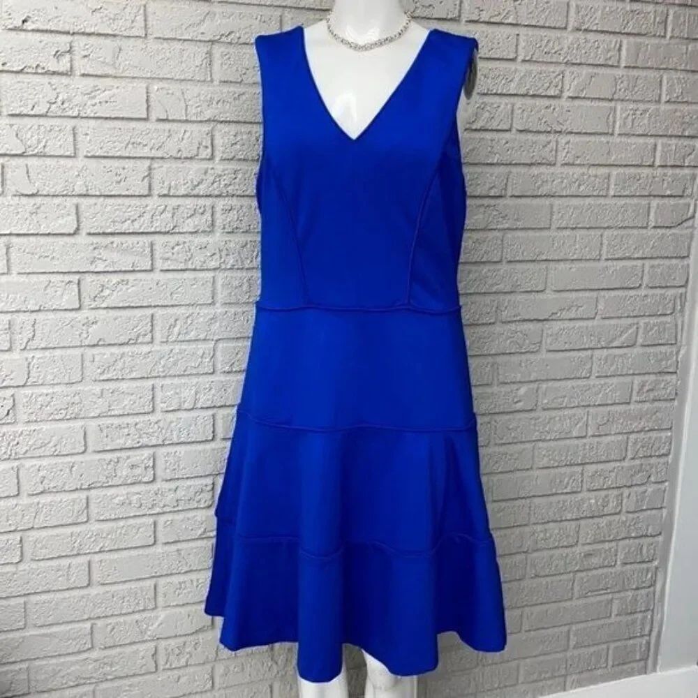 Banana Republic Women Blue Sleeveless Tiered Fit & Flare Dress Size 12